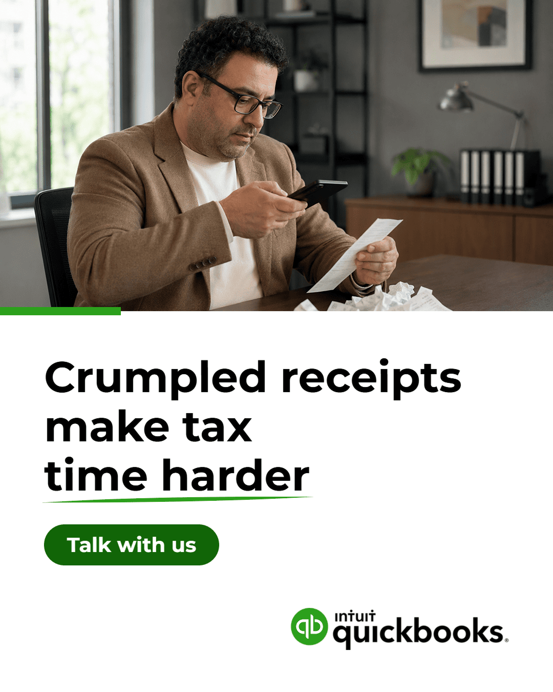QuickBooks post: Crumpled receipts make tax time harder